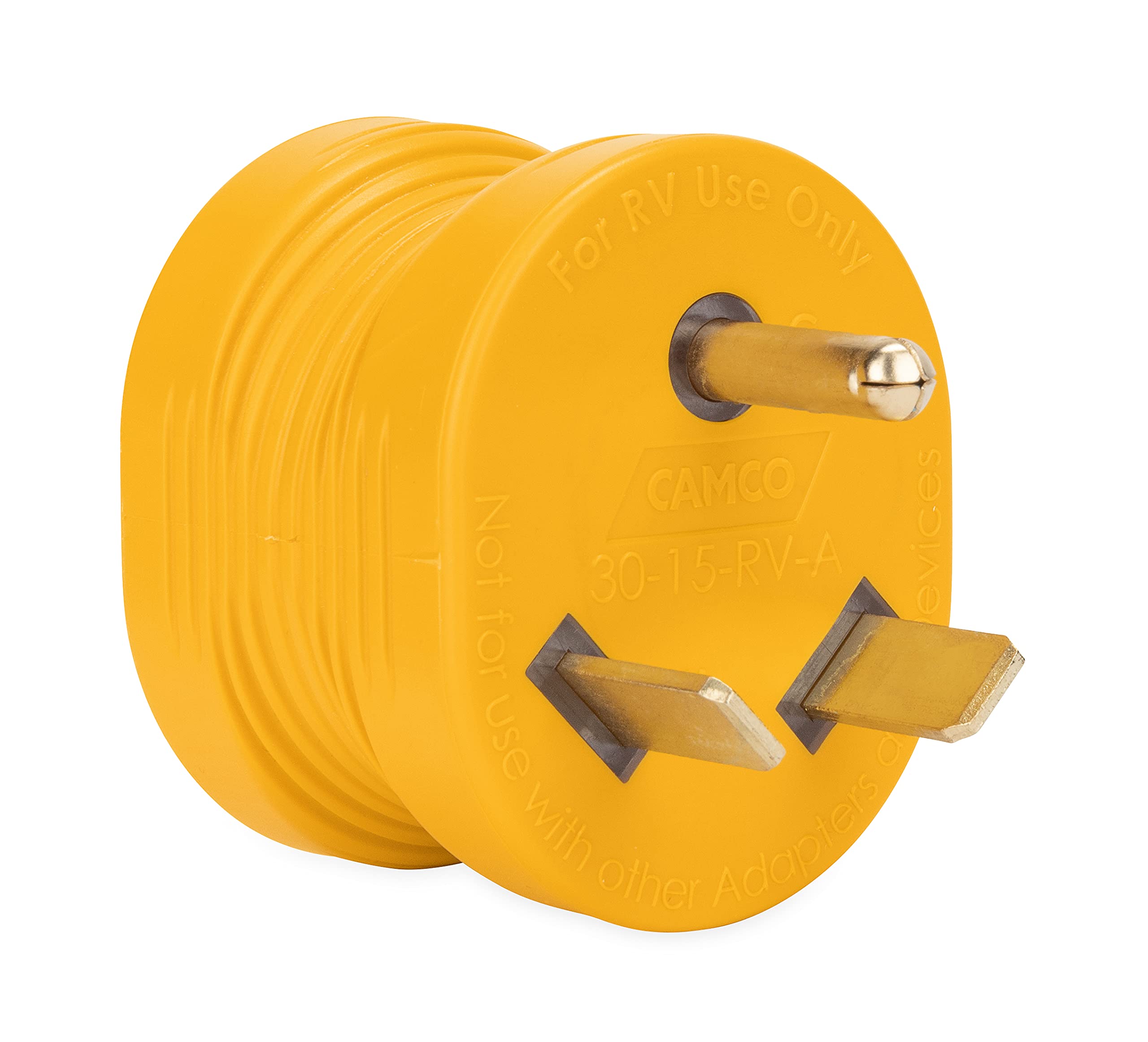 Camco Power Grip Camper/RV 30AM/15AF Electrical Adapter | Easy Connection of Standard 30-Amp Power Pedestals to Fit a Standard Residential Plug | Allows for Easy Outlet Removal (55233),Yellow|Yellow