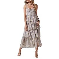 MA&BABY Women's Slip Dress Sleeveless Scallop Neck Floral Print Boho Tiered Layered Flowy Swing Long Midi Dress with Slit