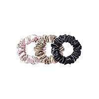 Silk Large Scrunchies in Black, Pink, and Caramel - 100% Pure 22 Momme Mulberry Silk Scrunchies for Women - Hair-Friendly + Luxurious Elastic Scrunchies Set (3 Scrunchies)
