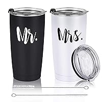Mr and Mrs Tumbler Set of 2 Stainless Steel Travel Tumbler Ideas for Newlyweds Couples Wife Bride To Be Newly Engaged Bridal Shower, Insulated Travel Tumbler for Wedding Engagement(20 oz, Black&White)