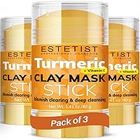 Turmeric Vitamin C Clay Face Mask Stick Set For Dark Spots Oil Control and Balance Facial Mask Deep Pore Cleanser Blackhead Remover Anti-Acne Treatment for All Skin Types Gift Pack of 3