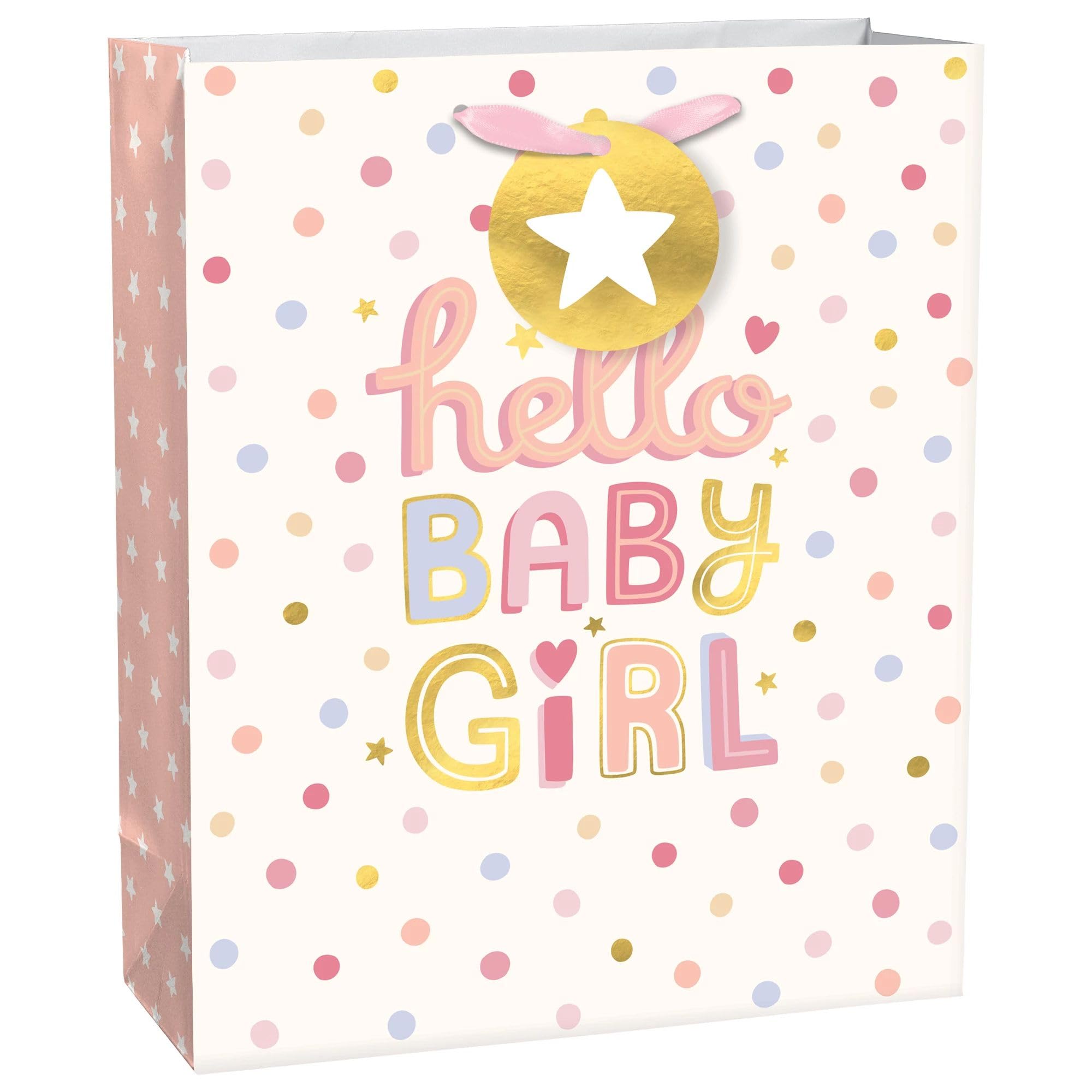 amscan Hello Baby Girl Dots Paper Bag - Large | 13