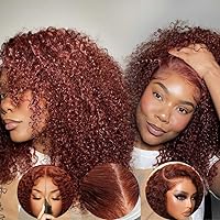 Beauty Forever Bye Bye Knots 7x5 Lace Front Wig Put on and Go Glueless Kinky Curly Human Hair Wigs,Reddish Brown Pre Cut Lace Closure Wigs Pre Plucked Hairline Pre Bleached Knots 150% Density 20inch