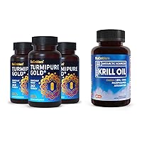 BioEmblem Antarctic Krill Oil Supplement Turmeric Curcumin with Clinically Studied TurmiPure - Joint Support, Healthy Inflammation Turmeric Supplements
