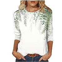 Women 3/4 Sleeve T Shirt Loose Blouse Tee Rhinestone Print Tunic Tops Round Neck Glitter Printed Pullover Blouses Top
