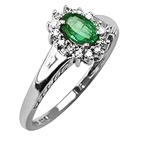 Stunning Emerald Oval Shape 6X4MM Natural Earth Mined Gemstone 10K White Gold Ring Wedding Jewelry for Women & Men