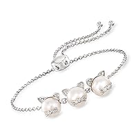 Ross-Simons 8-8.5mm Cultured Pearl Cat Bolo Bracelet With Diamond Accents in Sterling Silver