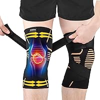 Copper Knee Braces With Strap 2 Pack - Knee Sleeve Compression Support for Knee Pain, Meniscus Tear, Arthritis, Running, Large