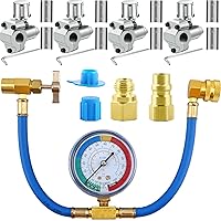 7 Pcs Refrigerator AC Freon Recharge Hose with Gauge Kit, AC Retrofit Valve, with BPV31 Bullet Piercing Tap Valve, R134A Self Sealing Adapter for Refrigerant and Car AC System Recharge Repair Tools
