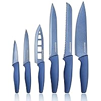Nutriblade Knife Set, High Grade Professional Chef Kitchen Knives Set, Knife Sets Toughened Stainless Steel w Nonstick Mineral Coating, Blue, 6 Piece