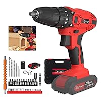 Cordless Drill Combo Kit, 21V Cordless Drill Electric Power Drill Set 400 In-lb Torque, 2 Variable Speed, Power Drill Set with LED, Battery and Charger, Red