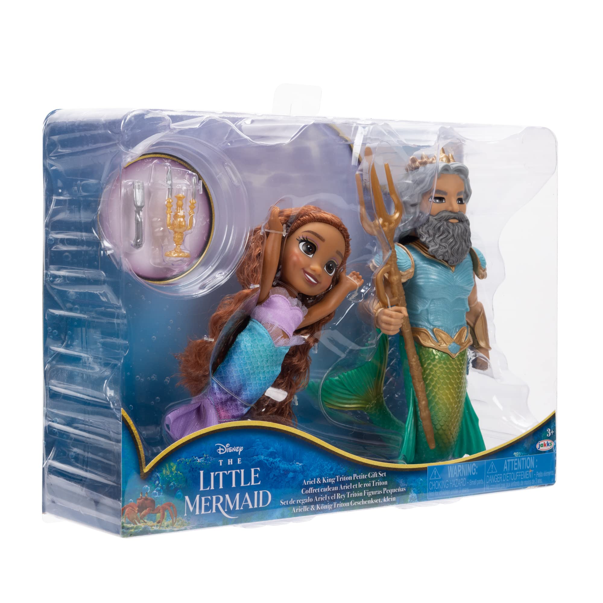 Disney The Little Mermaid Ariel Doll and King Triton Petite Gift Set, 6 Inches Tall with Dinglehopper, Candelabra and King Triton’s Trident Accessory Toys