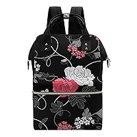 Black Floral Pattern Waterproof Mommy Bag Diaper Bag Backpack Multifunction Large Capacity Travel Bag