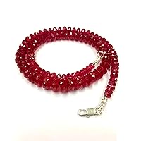 24 inch Long rondelle Shape Faceted Cut Natural red Corundum 4-8 mm Beads Necklace with 925 Sterling Silver Clasp for Women, Girls Unisex
