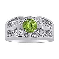 Mens Rings Sterling Silver Designer Starburst 7MM Oval Gemstone & Genuine Sparkling Diamond Ring Color Stone Birthstone Rings For Men, Men's Rings, Silver Rings, Sizes 8,9,10,11,12,13