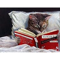 buyartforless Late Night Thriller - Cat Reading to Kill a Mockingbird by Lucia Heffernan 10x8 Feline Art Print Poster Humor