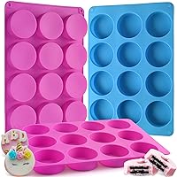 Sakolla Oreo Molds Silicone Chocolate Covered Cookie Molds 3 PCS 12-Cavity Round Silicone Baking Molds for Cake, Candy, Pudding, Mini Soap (2 Rose Red + 1 Blue)