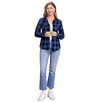 IMEKIS Women Plaid Shirt Long Sleeve Fall Winter Casual Buttons Blouse Top Christmas Party Clothes