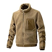 Men's Warm Fleece Jacket Stand Collar Zip Up Coat Zipper Pocket Tactical Sport Jackets Outdoor Cargo Coats Outerwear