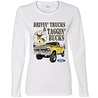 Driving Trucks and Taggin Bucks Retro Ford F150 Hunting Ford Truck Licensed Official Womens Long Sleeves