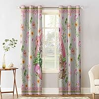 Pink Easter Eggs Rabbits Blackout Curtains 45 Inches Length, Botanical Vintage Flower Herb Window Treatment Thermal Insulated Drapes for Bedroom Living Room 2 Panels 104x45 Inches