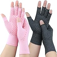 2 Pairs Arthritis Gloves, Compression Gloves for Women Men, Relieve Arthritis, Rheumatoid, Osteoarthritis, Carpal Tunnel Pain, Anti-Slip Fingerless Gloves for Hand Support (Mdeium, Pink and Grey)