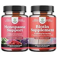 Bundle of Complete Herbal Menopause Supplement for Women - Multibenefit Menopause Relief Hormone Balance and Pure Biotin Pills for Women Men - Stop Hair Loss Thinning Natural Supplement for Shiny Thic