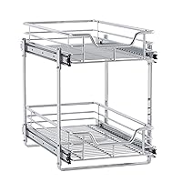 Household Essentials Glidez Slide Out Cabinet Organizer, 11.5” Wide, Durable Chrome-Plated Steel Frame,Dual Baskets & Smooth Glides,Heavy-Duty & Space-Optimizing,Simple Assembly & Installation, Chrome