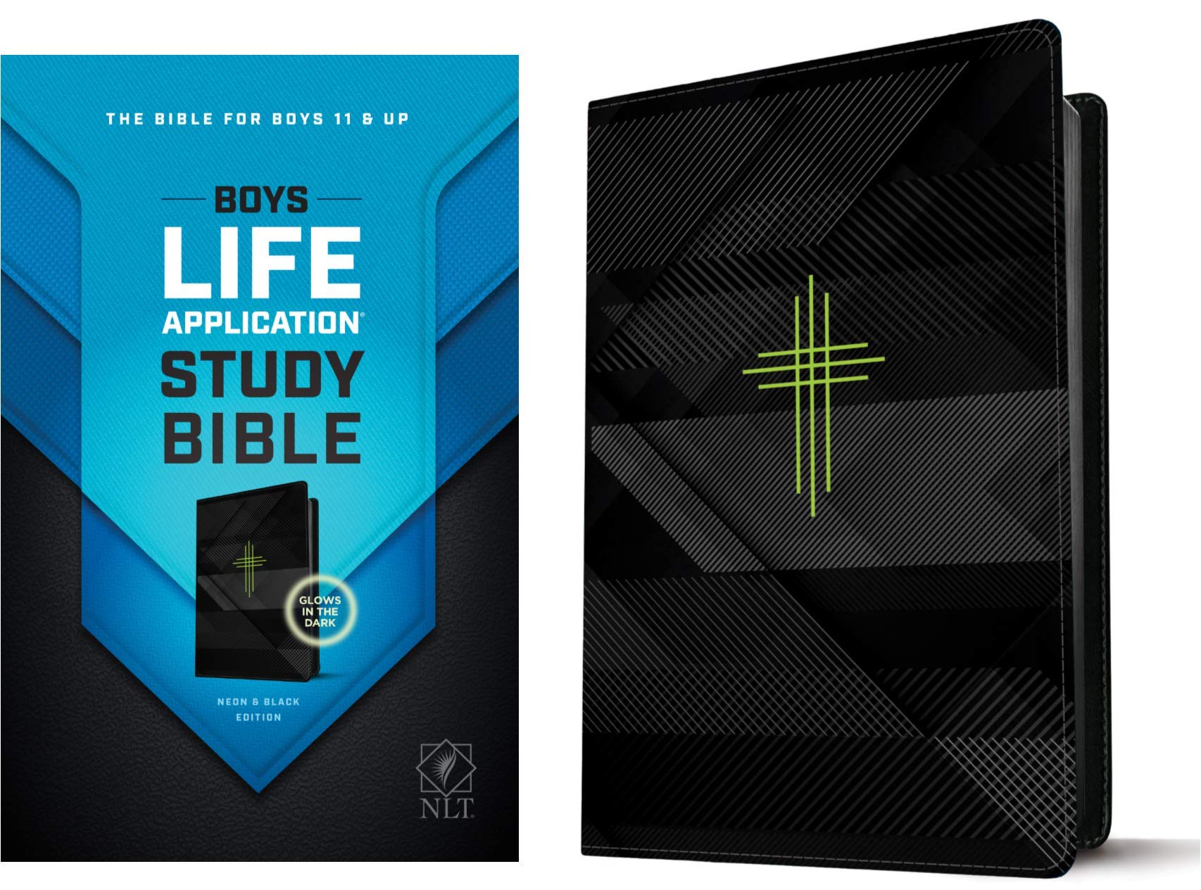 Tyndale NLT Boys Life Application Study Bible, TuTone (LeatherLike, Neon/Black NLT Study Bible for Boys, Foundations for Your Faith Sections