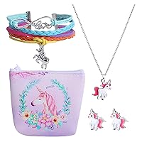 5PCS Kids Jewelry for Girls Necklace Cute Earrings for Girls Bracelet for Teen Girls Jewelry Bracelet Set Storage Bag Gift
