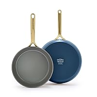 GreenPan GP5 9.5” and 11” 2 Piece Frying Pan Skillet Set, Hard Anodized Healthy Ceramic Nonstick PFAS-Free Cookware, Champagne Handles, Stay-Flat Surface, Induction, Dishwasher and Oven Safe, Blue