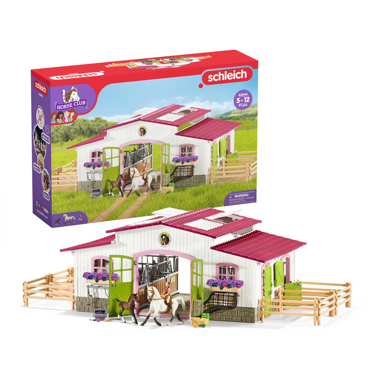 Schleich Horse Club, Horse Gifts for Girls and Boys, Riding Center with Rider and Horses, Horse Stable Horse Set with Horse Toys, 97 pieces