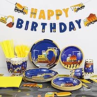 Construction Birthday Party Supplies, Truck Party Decorations for Boys Birthday, Includes Dinner Plates, Dessert Plates, Construction Tablecloth, Table Napkins, Serves 20 Guests