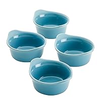 Rachael Ray Solid Glaze Ceramics Round Ramekins/Dipping Cup Set, 4 Piece, Agave Blue