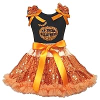 Petitebella My 3rd Halloween Black Shirt Orange Sequins Skirt Nb-8y