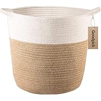 Goodpick Cotton Rope Storage Basket, Woven Round Basket with Handles for Toys, Blanket, Shoes, Large Jute Wicker Plant Basket for Living Room, Entryway, 16.0 x15.0 x12.6 inches