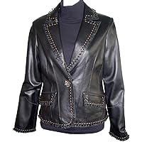 1X Size 4030 Luxury Womens Fashion Leather Blazer Jackets Black