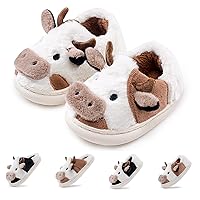 sharllen Toddler Cartoon Cow Cotton Slippers,Girls Boys Cute Indoor Outdoor Plush Animal Cow Shoes Cozy Soft Warm Fluffy Slip-on Home Cow Slipper for Little Kids