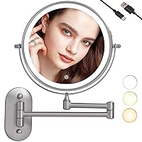 Wall Mounted Makeup Vanity Mirror with Lights Bathroom Shaving Mirror with 10X Magnifying Nickel, LED Rechargeable (8CB-N10X).