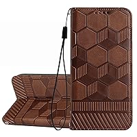 Compatible with iPhone 14ProMax Case, Football Pattern Series Full Body Brown Leather Wallet Flip Phone Cover Magnetic Close Built Credit Card Holder Kickstand