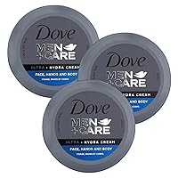 Dove Men+Care Ultra Hydra Cream, Face, Hands and Body care, All Skin Types, 3 Pack of 2.53 Oz Each