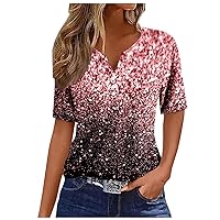 Womens Tops Dressy Casual 2024 Short Sleeve V Neck Button Business Loose Comfy Summer Fashion Trendy Blouse Shirts