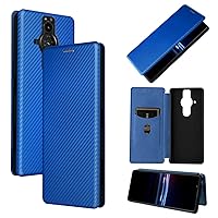 ZORSOME for Sony Xperia Pro I Flip Case,Carbon Fiber PU + TPU Hybrid Case Shockproof Wallet Case Cover with Strap,Kickstand,Stand Wallet Case for Sony Xperia Pro I,Blue