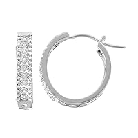 Mother's Day Gift For Her Sterling Silver Miracle plate Diamond Hoop Earrings (3/8 CTTW)