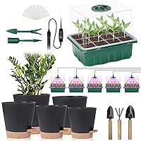 Plant Pots 7/6.5/6/5.5/5 Inch Self Watering Planters with Drainage Hole-Seed Starter Tray, Plant Propagation Station with Grow Light for Most House Plants, Succulents,Snake Plant