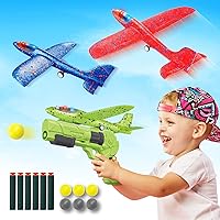 JOY SPOT! 3 Pack Airplane Launcher Toys, LED Flying Foam Airplane Glider, 2 Flight Modes Catapult Plane, 4 in 1 Kids' Play Airplanes, Outdoor Flying Toy,Birthday Gifts for Boys Girls Age 3-12