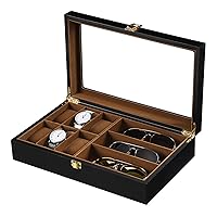 Watch and Glasses Storage Box,Jewelry Display Organizer with Transparent Lid,Men Women Lockable Sunglasses Case,for 6 Watches and 3 Eyewears