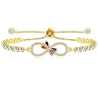 Infinity Symbol Ladies Bracelet Tennis Zircon Chain /4mm Brass Beaded Adjustable Bracelet Colored Crystal Anniversary Jewelry for Girl Wife Girlfriend Birthday Gift