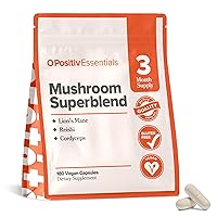 O Positiv Organic Mushroom Superblend Capsules - Mushroom Supplement Complex with Reishi, Cordyceps & Lion’s Mane - High-Density Adaptogenic Mushroom Extracts - 90 Servings, 3 Month Bulk Supply