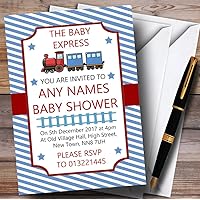 Blue Stripy Train Invitations Baby Shower Invitations
